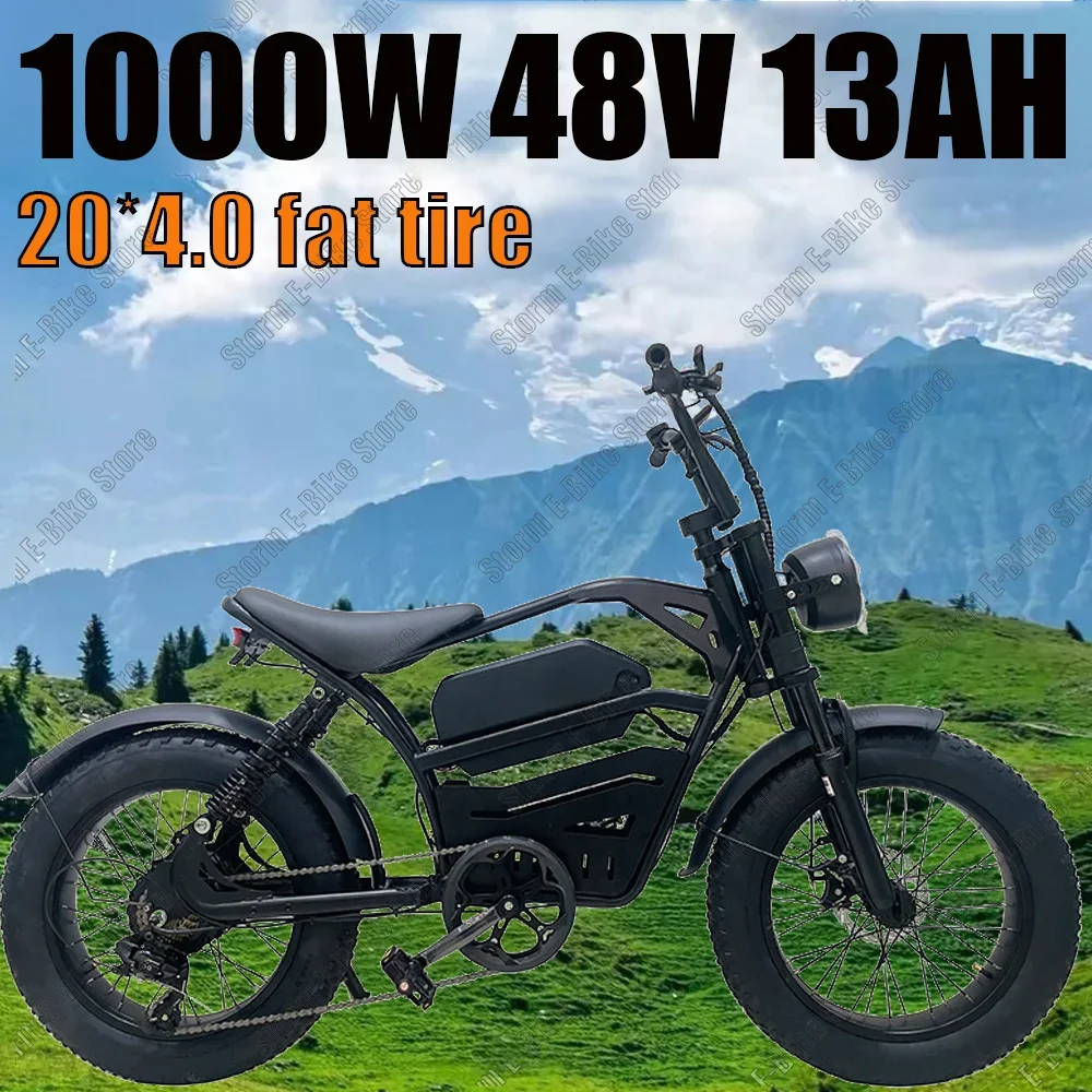 Mountain Electric Bicycle 1000W Motor 48V13AH lithium battery 20*4.0 Fat tire off-road Electric Motorcycle 40KM/H Urban E-Bike