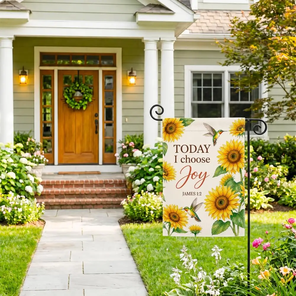 Today I Choose Joy James 1:2 Garden Flag 12x18 Inch Double Sided, Christian Sunflower Outdoor Yard Flag, Summer Hummingbird  llp