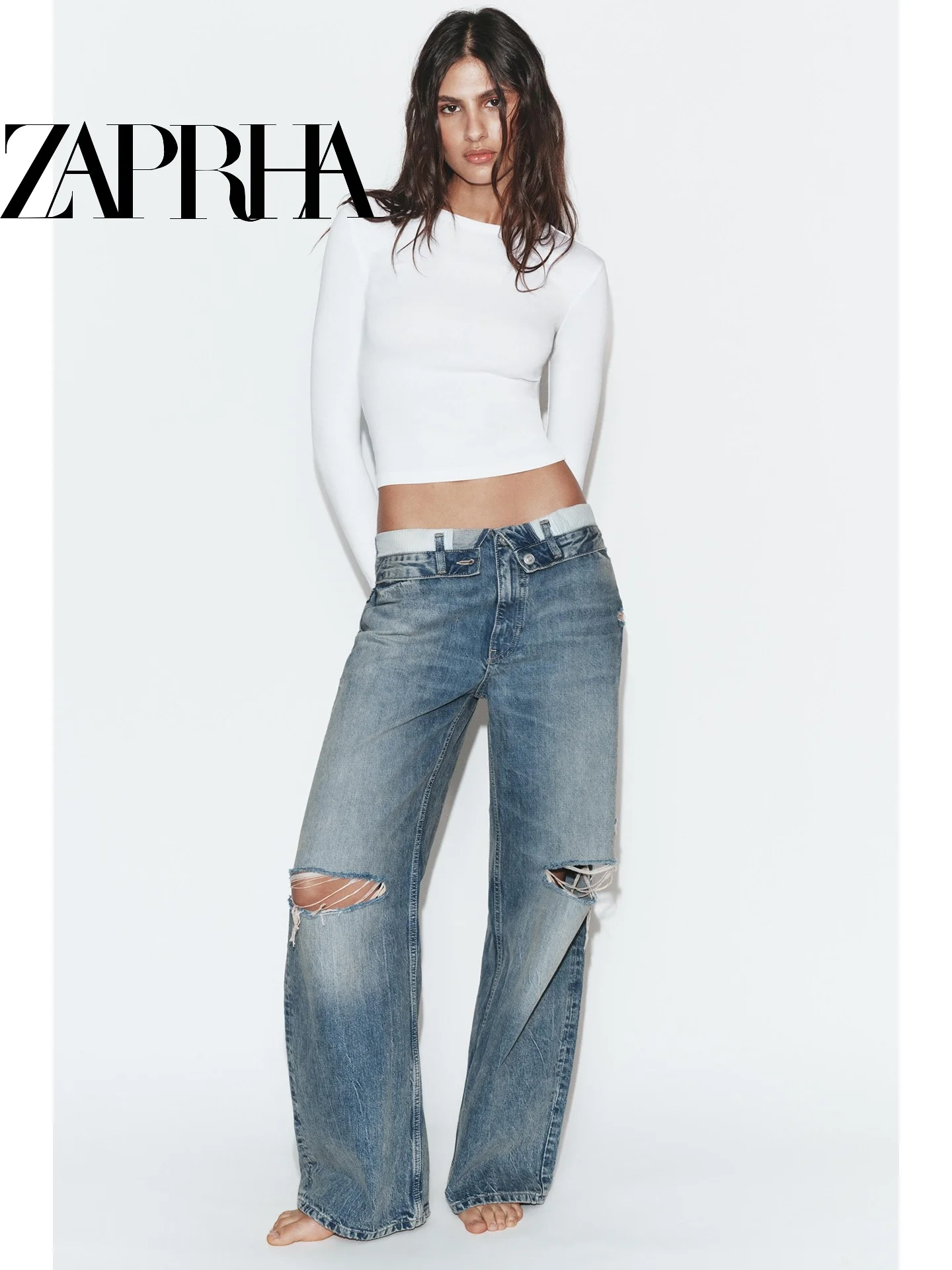 

Летние модные джинсы 2026 года с широкими штанинами и цветными блоками, средней посадкой, женские, утягивающие, универсальные, с отворотами и прорезями, из денима