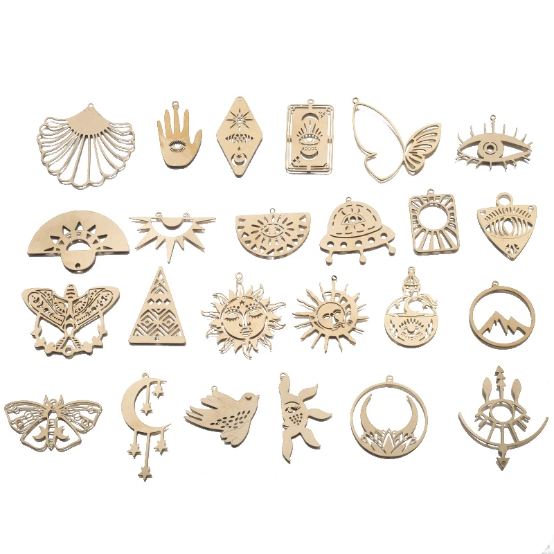 Raw Brass Celestial Sun Moon Charms Hollow Butterfly Star Moth Pendant For DIY Witch Earring Necklace Jewelry Making Supplies