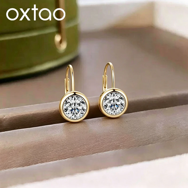 OXTAO Pure 10k Gold 2CT D Color Moissanite Clip Earrings Sparkling Diamond Piercing Earrings Luxury Wedding Jewelry Women Gift