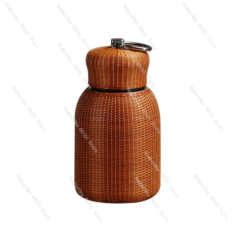 Vintage Bamboo Woven Insulated Thermos Cup Portable Travel Tea Mug Outdoor Warm Water Bottle 304 Stainless Steel Teapot Leak