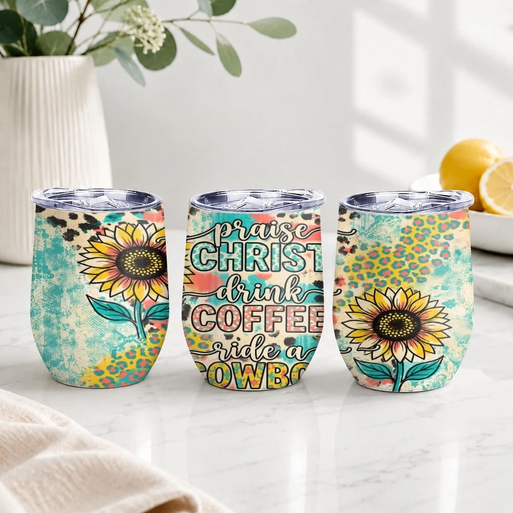 Sunflower Faith Vacuum Flasks 12oz Insulated with Lid Double Wall Vacuum Stainless Steel Cup Hot & Cold Drink Mug