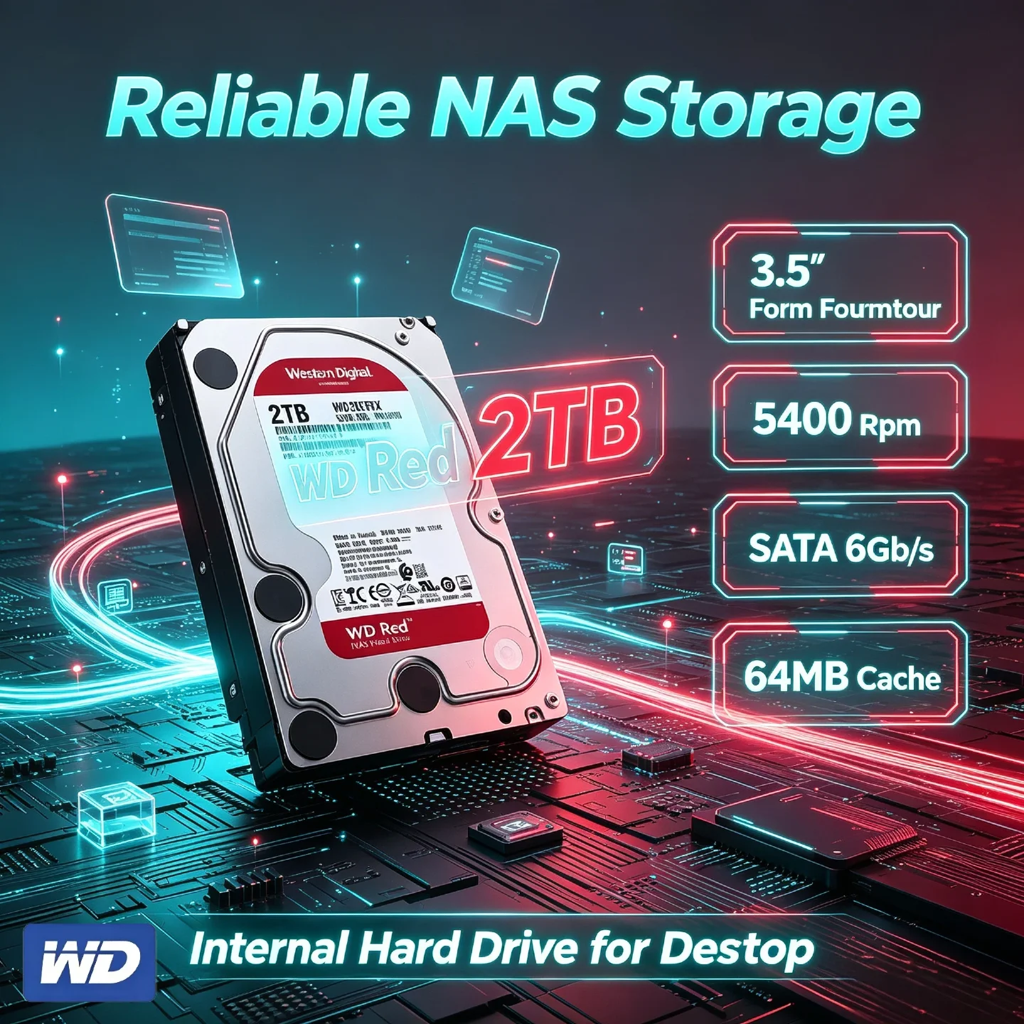 Red WD 1TB 2TB 4TB 6TB Red NAS Hard Disk Drive 3.5" 6TB Internal Hard Drive 5400RPM SATA 6Gb/s 64MB Cache For Desktop