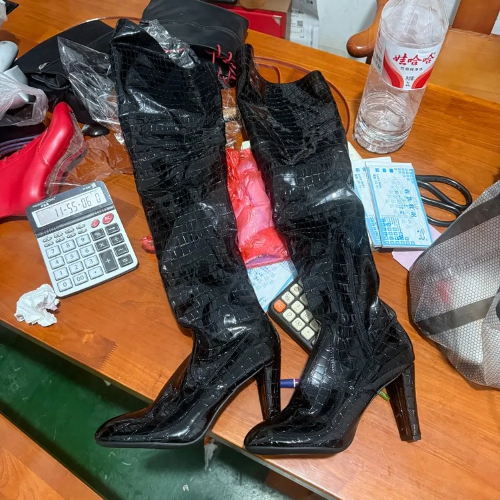 Sexy Damen Overknee-Stiefel, High Heels, Partyschuhe, Winter-Luxus-Langstiefel, neue Kleid-Pumps, Motorradstiefel, Mujer, Schneestiefel. – Detail 3