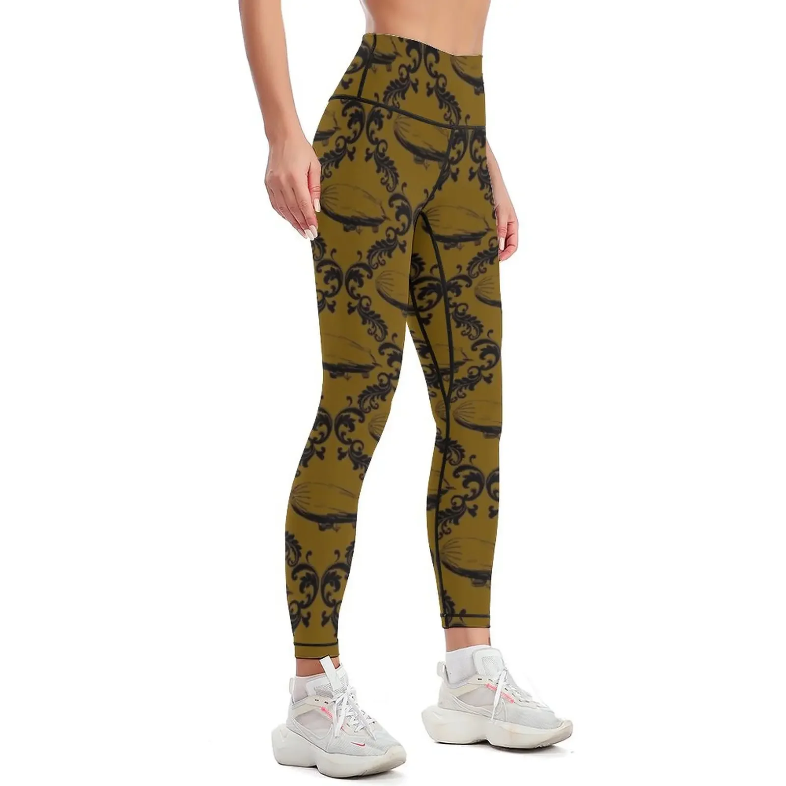 Steampunk Damask Airship Brocade Pattern Leggings Leginsy push up workout clothes for legging gym Womens Leggings