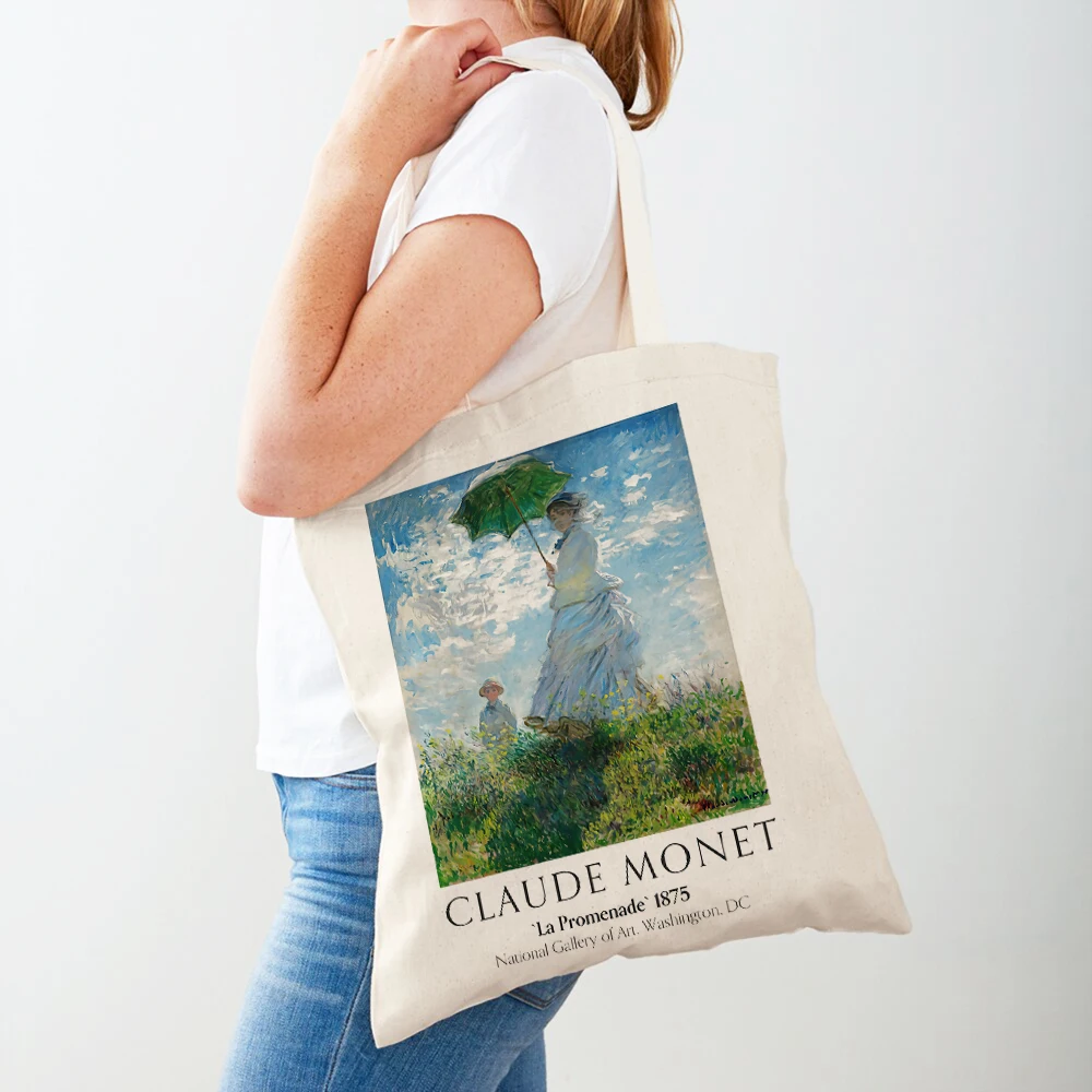 Claude Monet Exhibition Watercolor Travel Tote Lady Handbag Shopper Supermarket Bag Casual Canvas Eco Women Shopping Bags