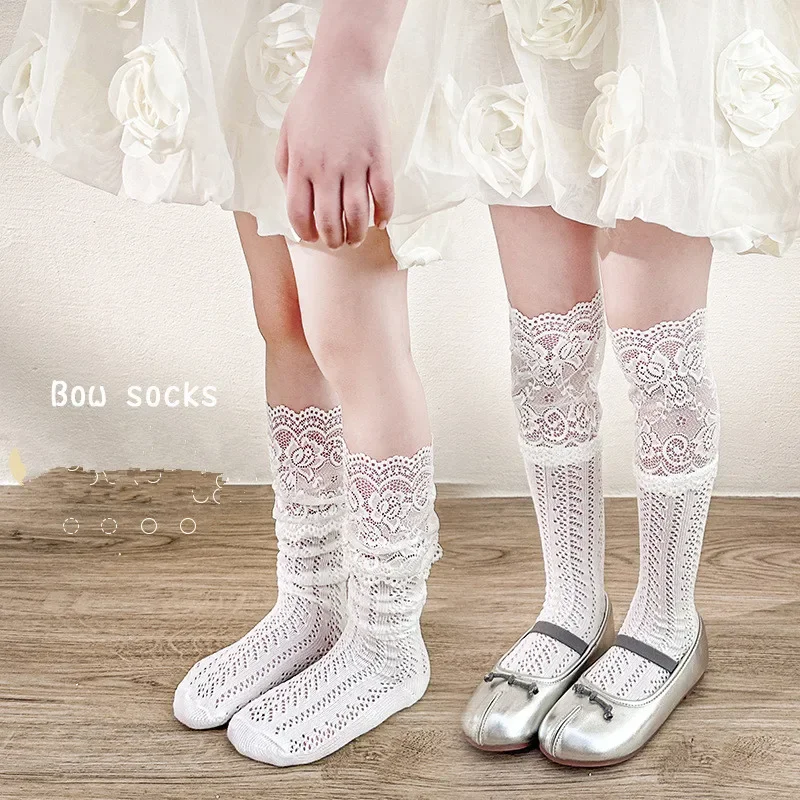 Mesh Socks Baby Girls Ballet Fishing Net Frilly Socks Lolita Socks Girls Long Tube Lace Stockings Sweet Pattern