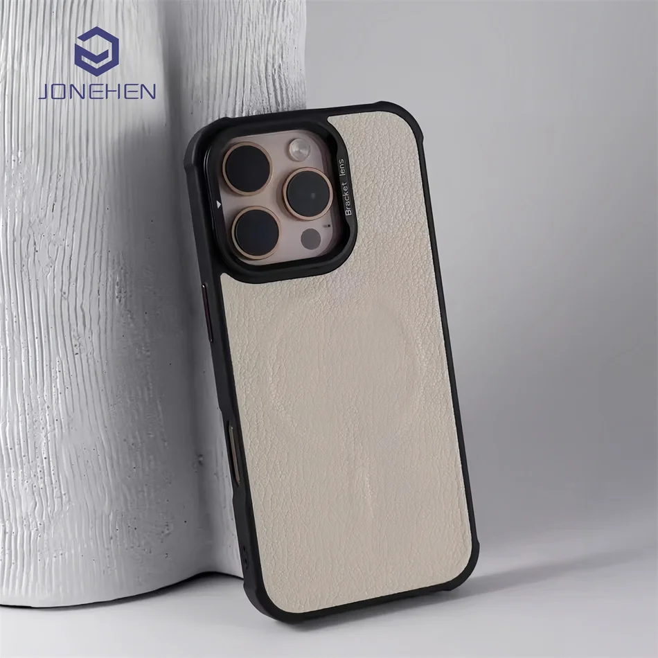 

Магнитный чехол из искусственной кожи для Magsafe для iPhone 16 15 14 13 Pro Max 16p, подставка из сплава, держатель для объектива, защитный чехол для беспроводной зарядки