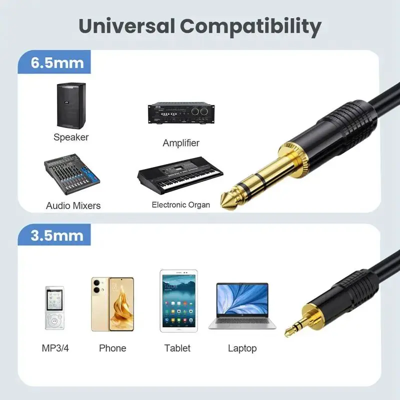 0.5m Alloy Gold-Plated TRS 6.35mm Male Female to 3.5mm 90 ° Bend Male Stereo Mixer Headphone Microphone Amplifier Audio Cable