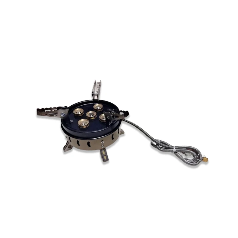 11000W Mini Portable Folding Gas Stove Outdoor Camping Burner Strong Firepower 5 Nozzle Cookware, Picnic Equipment