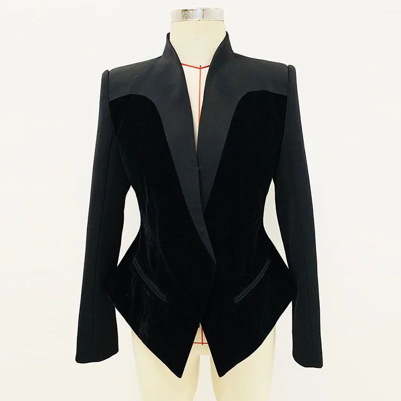 HKSH Herfst Winter Nieuwe Vrouwen Blazer V-hals Slim Fit Fluwelen Patchwork Elegant Temperament Stijlvolle High Street Chic Jas HK11548