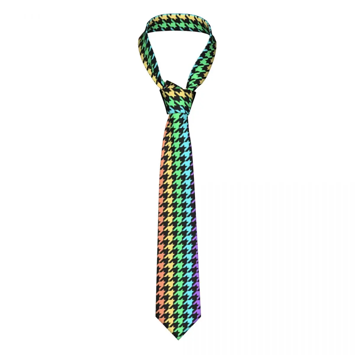 

Pastel Rainbow Houndstooth Necktie Mens Customized Silk Classic Dogstooth Neck Tie for Party