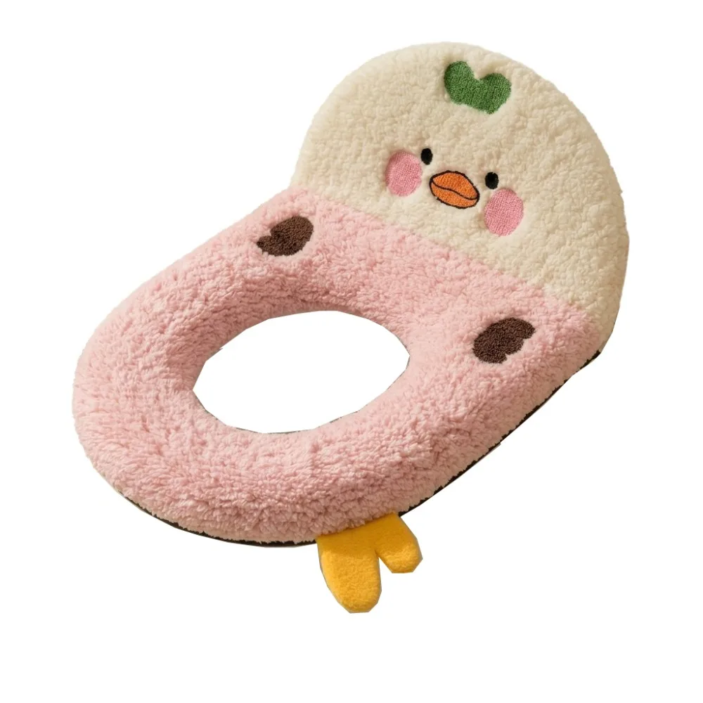 Thickened Toilet Seat Cover Zipper Closure Warm Cartoon Chicken Toilet Cushion Skin-Friendly Chicken Shape Backrest