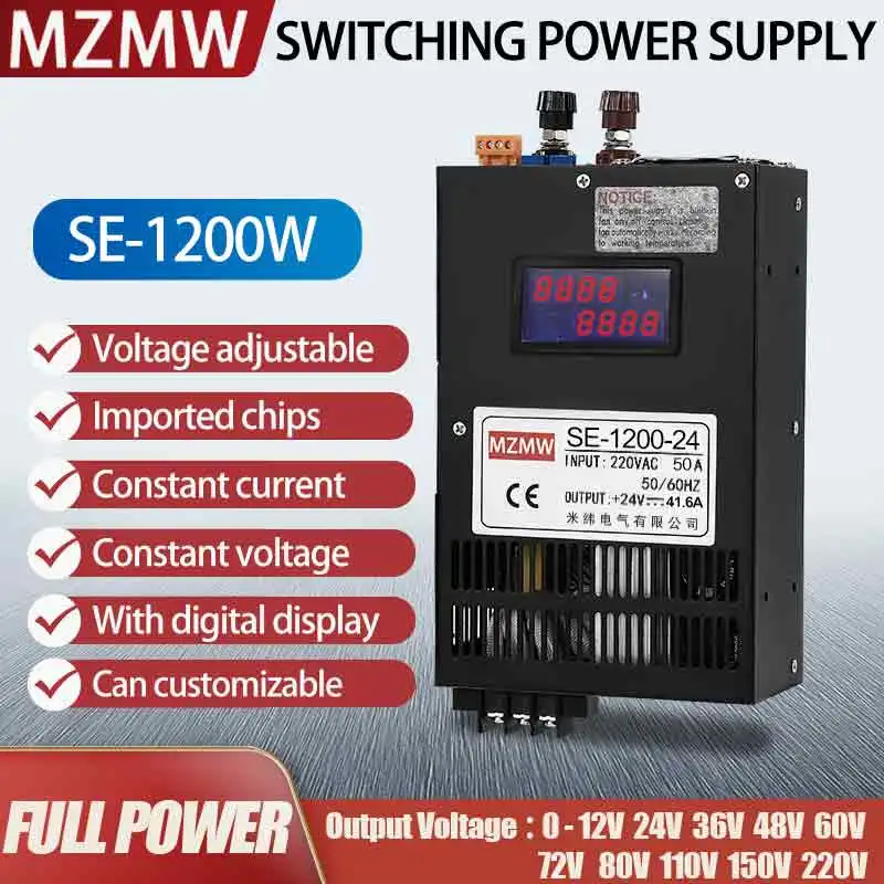 Mzmw-fonte de Alimentação Comutada Ajustável Display Digital Smps Led Transformer 012v 24v 36v 48v 60v 80v 110v 150v 220v ca cc 1200w