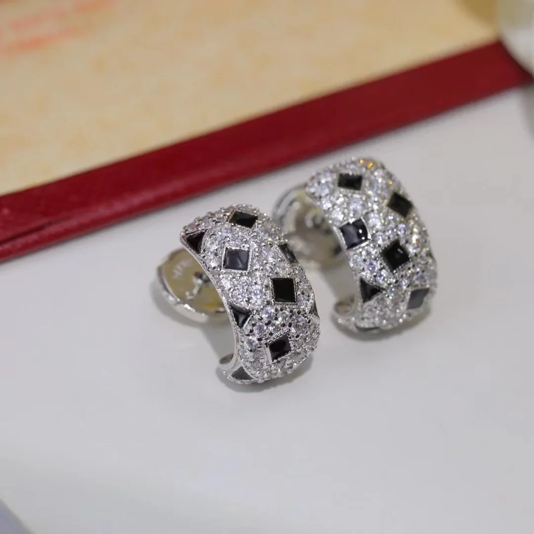 

New 2025 Trend High Qulity Class Hot Brand Anniversary Gifts Black White Zircons Earrings Full CZ Stud Ear Platinum Plated Color