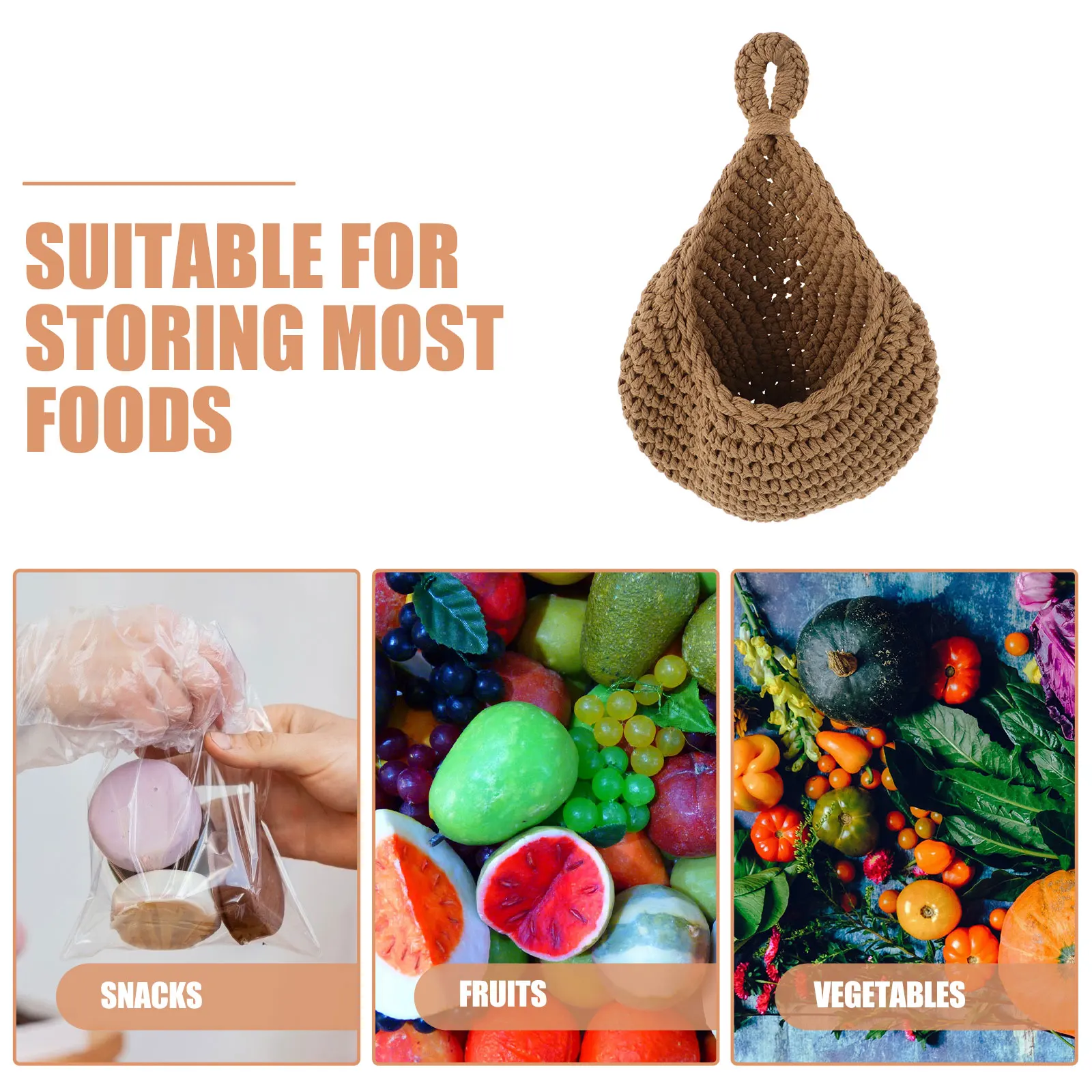 

Handwoven Storage Baskets Wall Hanging Fruit Vegetable Organizer Jute Rope Craftsmanship Smooth Edges Space Saving Bathroom