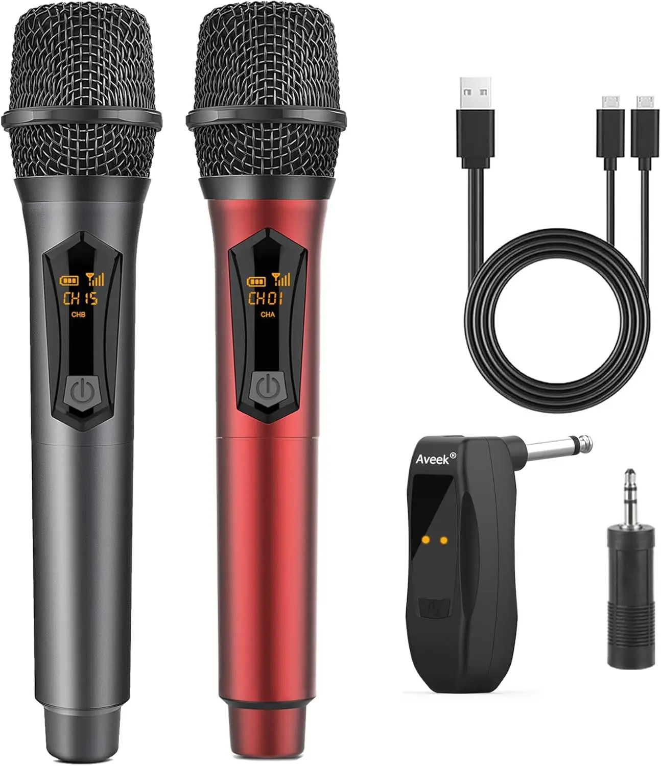 

Wireless Karaoke Microphone, Rechargeable 10-Hour Battery, for Speaker & Party Singing, Grey&Red, 2 Packs