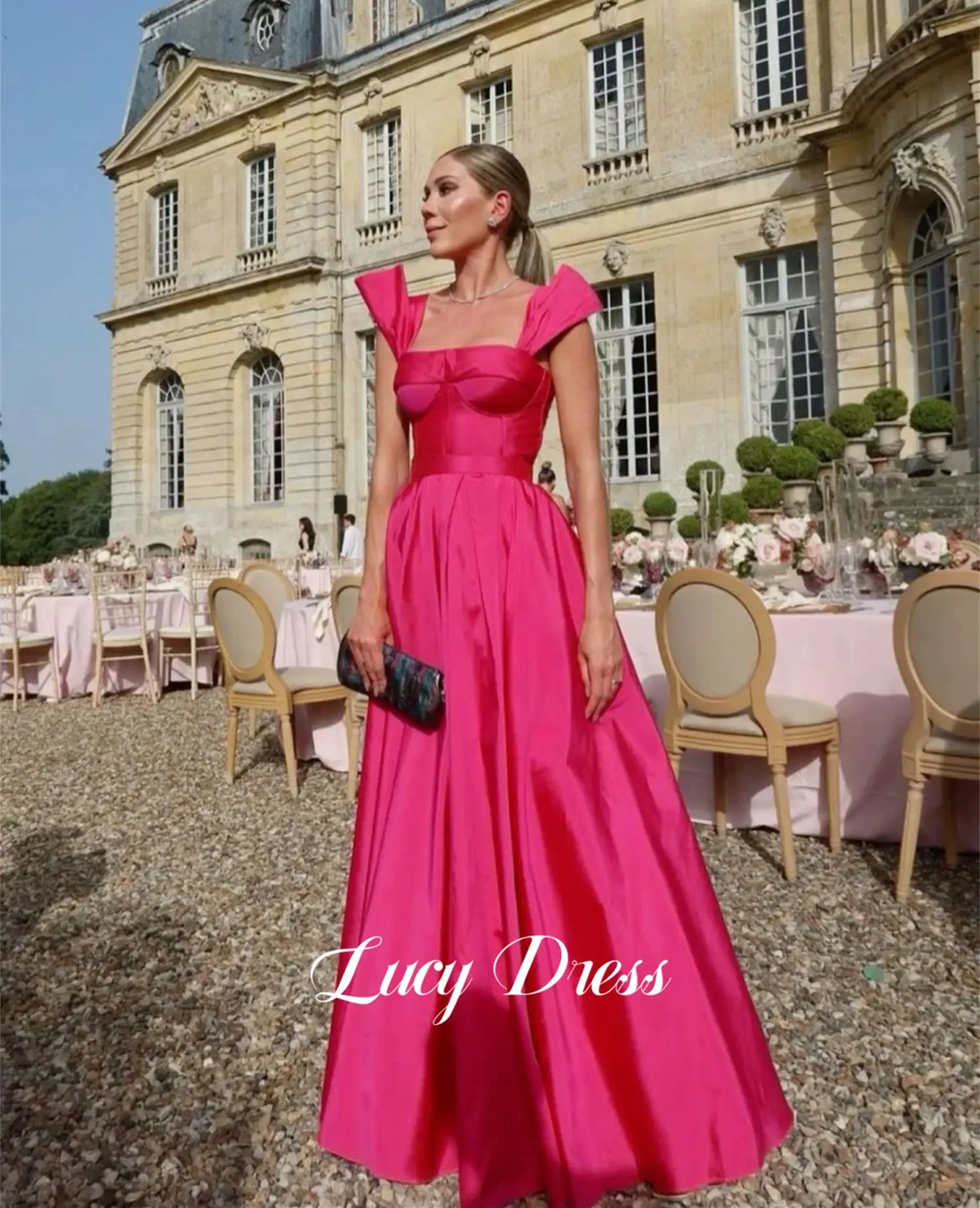 Lucy Line Um vestido de festa para mulheres, vestido de graduação, elegantes vestidos de noite, rosa vermelha, Cocktail, baile, casamento, Sharon, feliz, 2024