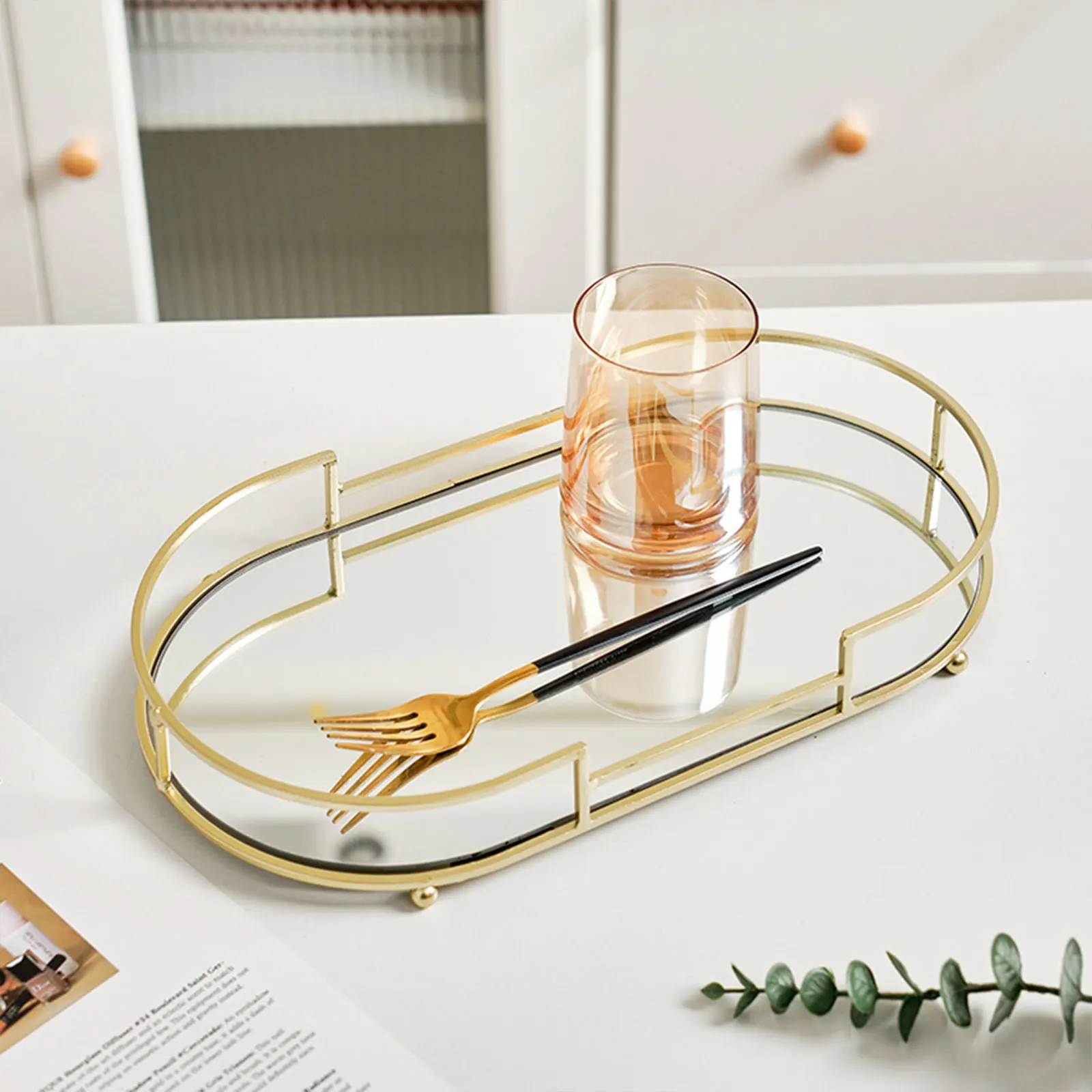 Luxury Cosmetics Jewelry Mirror Tray Cosmetic Perfume Tray Decorative Vanity Tray for Hotel Bathroom Decorative Organizer