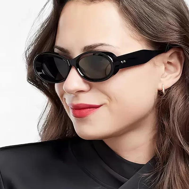خمر النظارات الشمسية المستديرة النساء جديد ريترو البيضاوي نظارات شمسية عالية الجودة العصرية العلامة التجارية نظارات الظل للإناث