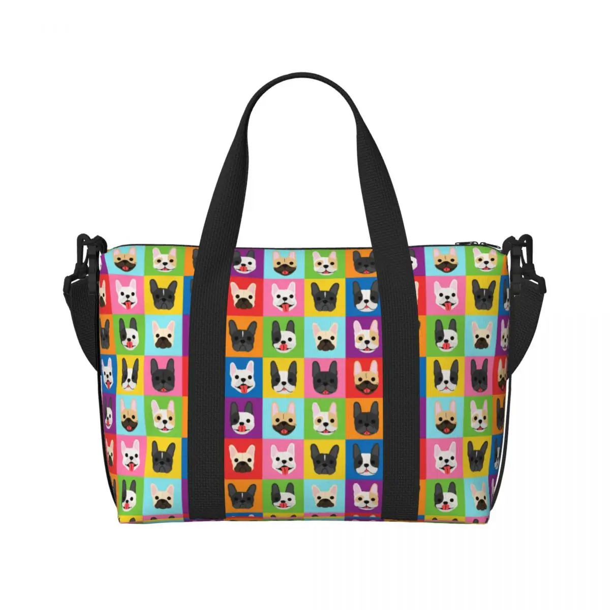 

Custom Pop Art Style French Bulldog Faces Beach Tote Bag for Women Frenchies Dog Pet Gift Big Compartment Gym Beach Travel Bags