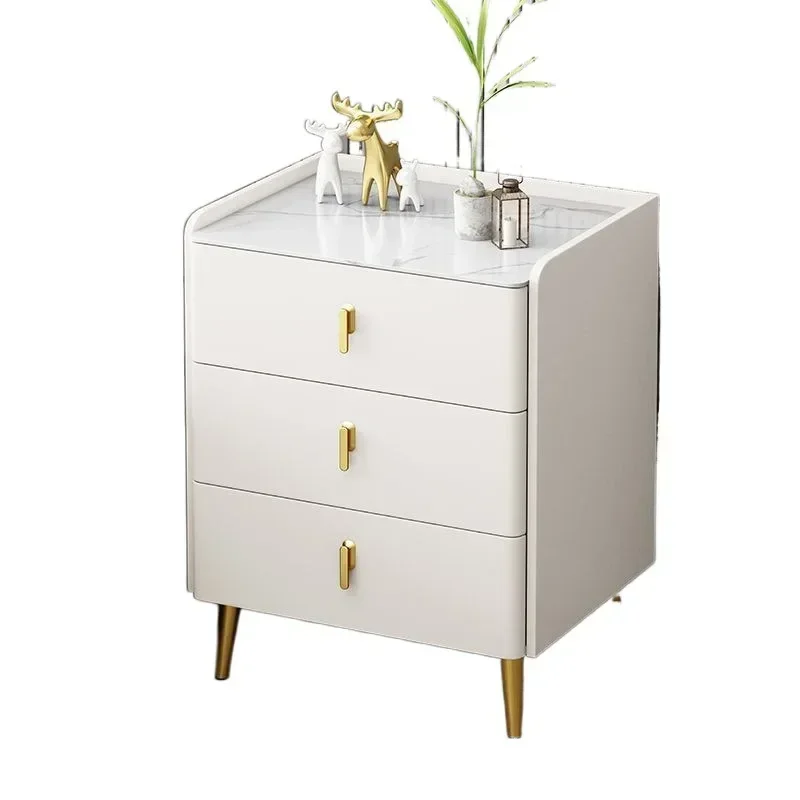 Solid wood bedside table, bedroom household storage cabinet, three drawer rock board, simple and modern Living Room Cabinets