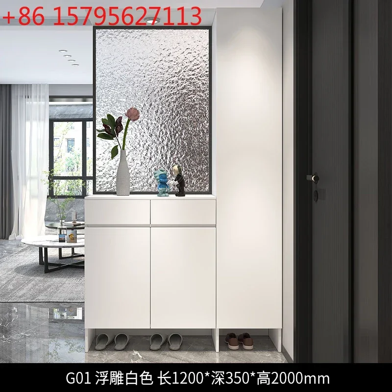 

Элегантный современный минималистичный шкаф-тумба для прихожей со стеклянными вставками, интегрированный с обувницей, для гостиной и коридора