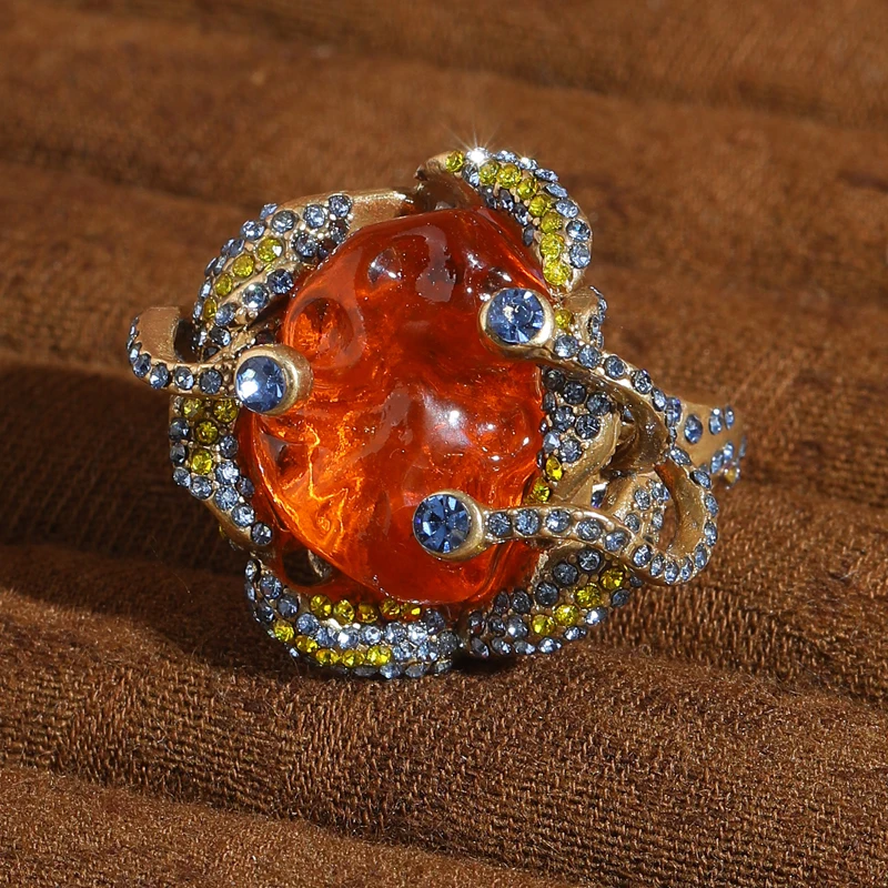 

Vintage Orange Crystal Ring Full Rhinestone Glass Gothic Jewelry Accessories Luxury High Quality Valentine Day Gift 2025