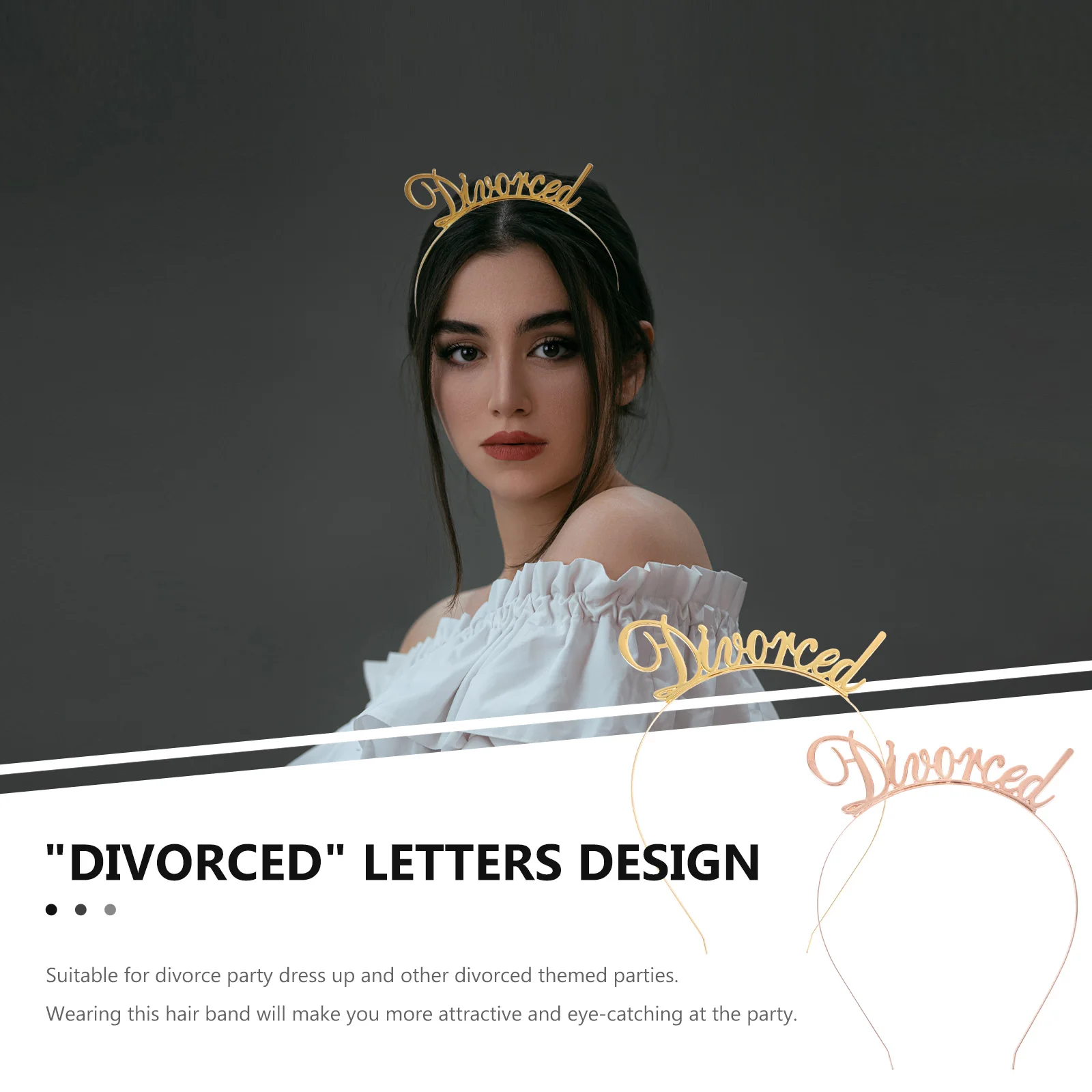 

2Pcs Divorced Letter Decorative Metal Headbands Women Hair Hoops Elastic Comfortable Festival Party Accessories