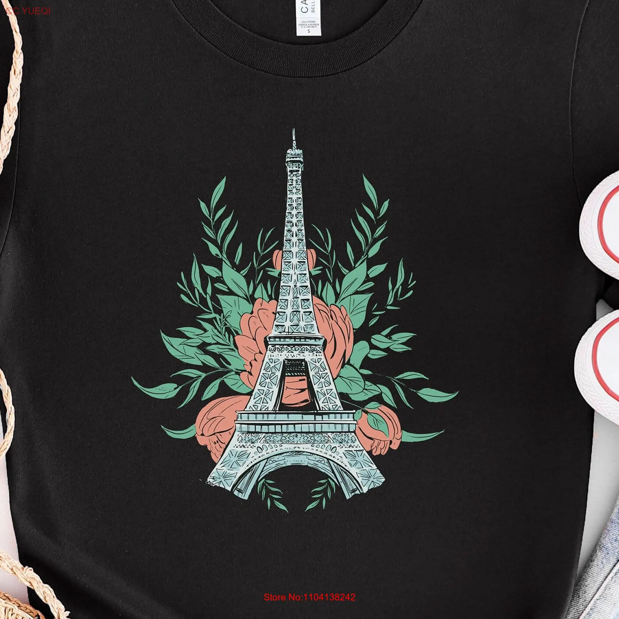 Floral Eiffel Tower T Shirt Paris Inspired For Lover Perfect Travel Enthusiasts Themed long or short sleeves