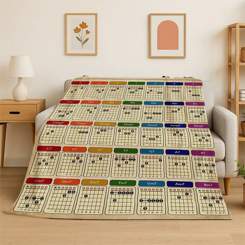 Music Theory Chart Piano Guitar Chords Flannel Blanket Soft Throw Blanket for Bedroom Living Room Bed Travel Camping Picnic Nap