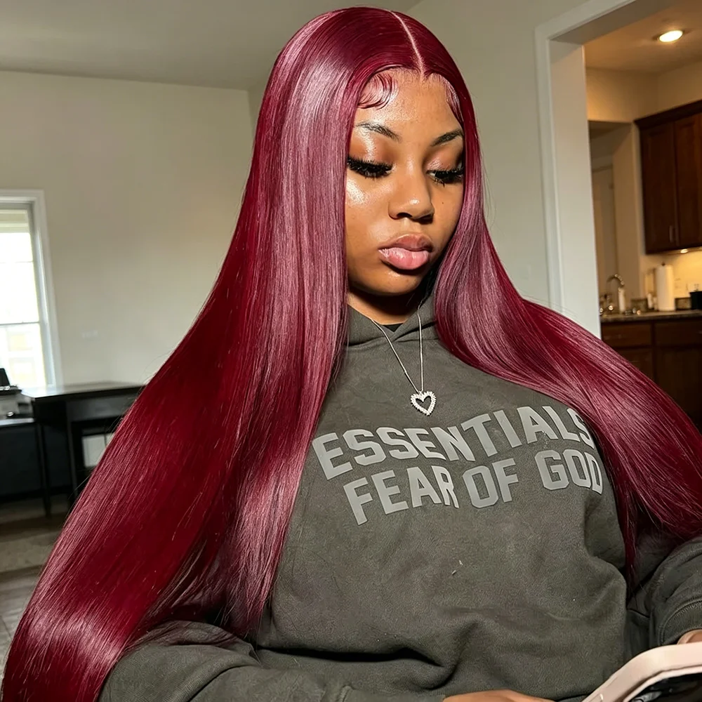 

Burgundy Bone Straight 13x6 HD Lace Frontal Human Hair Wig 30 36 Inch 99J Red Colored Lace Front Wigs Human Hair For Women