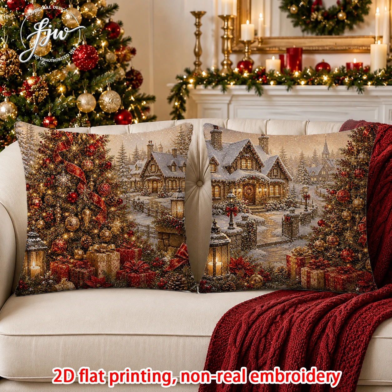 2pcs Christmas Throw Pillow Covers Vintage Winter Holiday Decorative Cushion Cases for Sofa Bed Couch