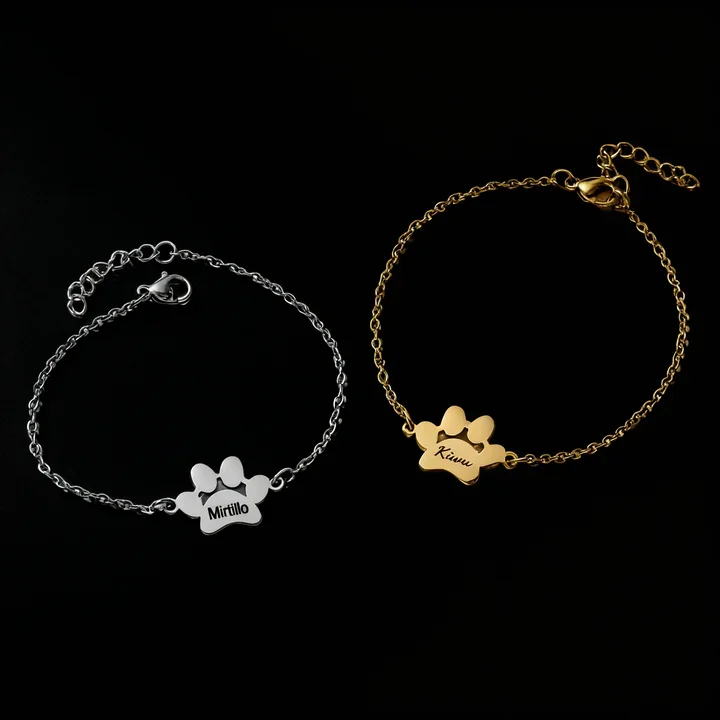 

Рождественский подарок для домашних животных, персонализированный элегантный браслет из нержавеющей стали с собачьей лапой, браслет с индивидуальной гравировкой имени, минималистичный браслет в виде лапы