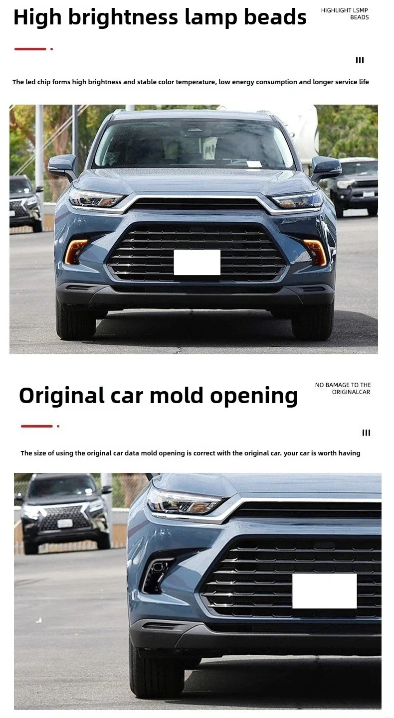 Car LED Daytime Running Lights DRL Front Bumper Fog Lamps Modified Turn Signal Daylights for Toyota Grand Highlander 2024 2025 detail image 3