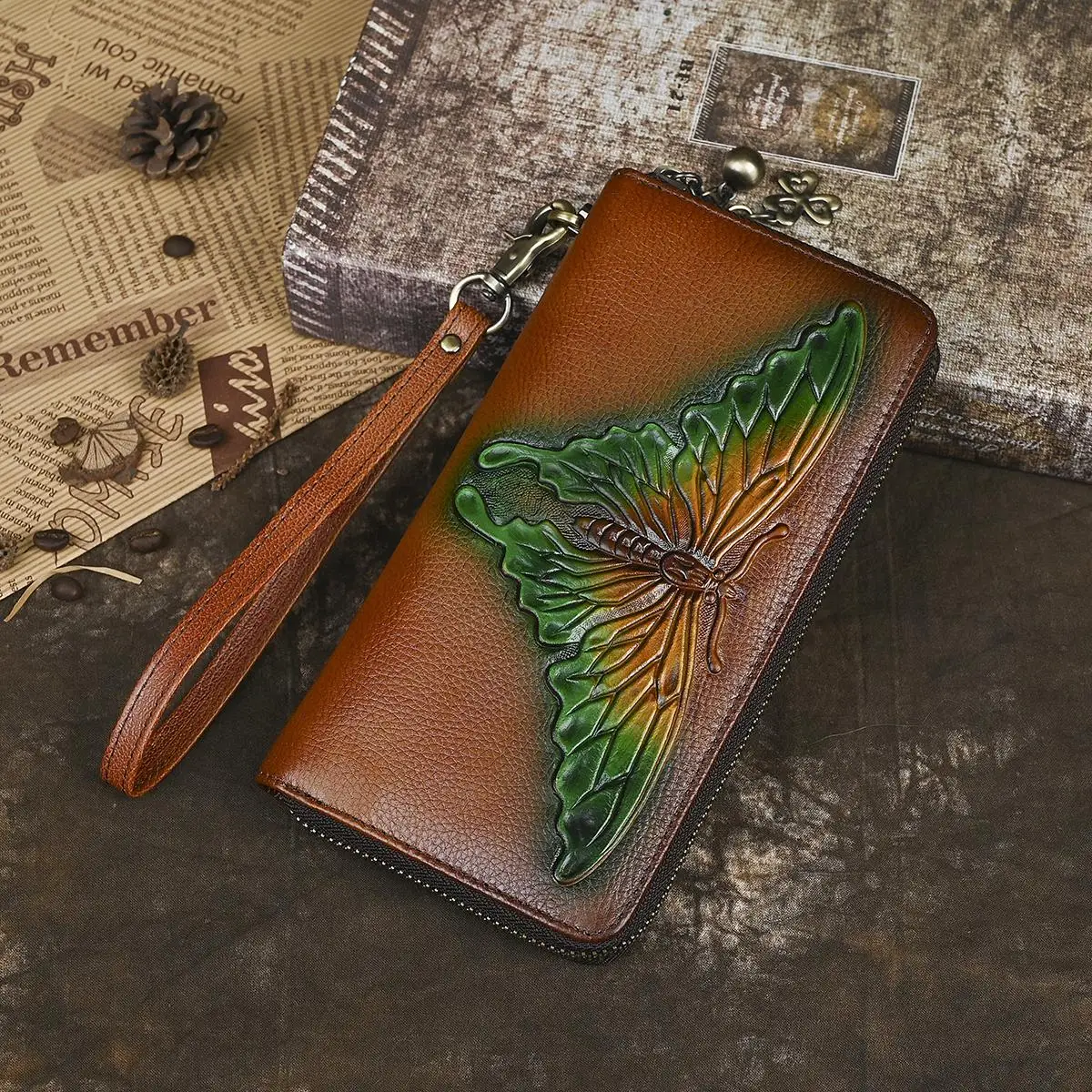 

Женский длинный кошелек ручной работы из воловьей кожи с верхним слоем, корейский тренд в стиле ретро, большая емкость, модный молодежный животный узор