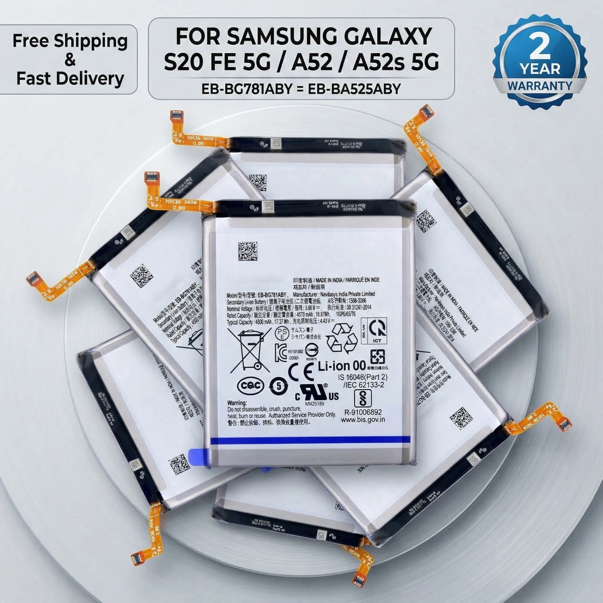 

Replacement Battery EB-BG781ABY EB-BA525ABY Fit Samsung Galaxy S20 FE 5G A52 SM-G781 SM-A526/DS