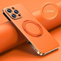 Magnetic Leather for Magsafe Case for iPhone 14 15 Pro Max 16 Plus 13Pro Ring Luxury Lens Protection Holder Phone Back Cover