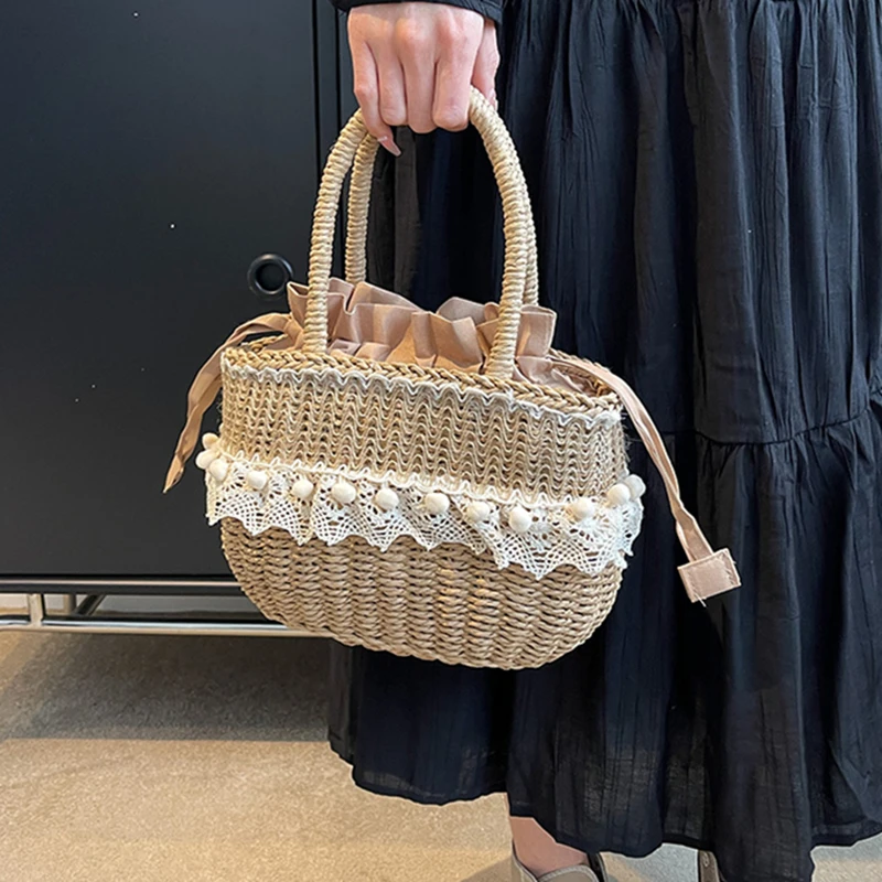 New Weave Tote Bag Female Bohemian for Women Summer Beach Straw Handbags and Purses Ladies Fashion Travel Daily Shopping  Basket