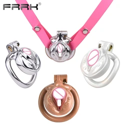 FRRK Heart Stainless Steel Chastity Cage with Elastic Belt Strap Harness for Men Discreet Sissies Femboy Cock Cage Device 성인 용품