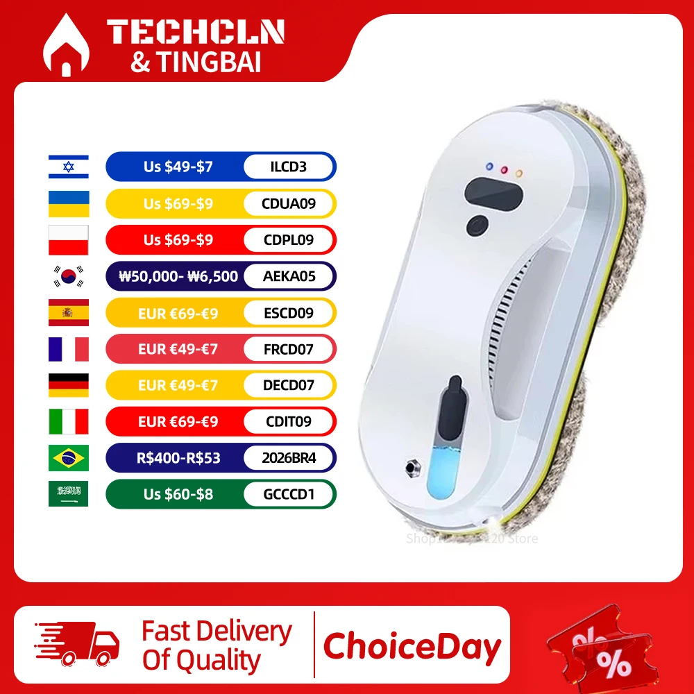 Intelligent Window Cleaning Robot Ultrasonic Atomization Water Spray 5600Pa Super Suction