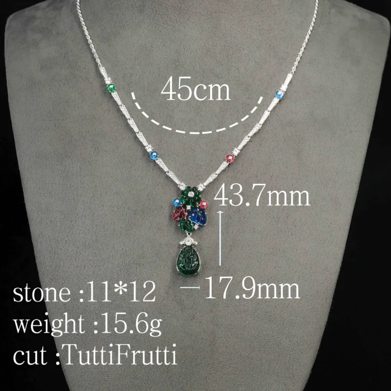 BELLUX 925 Silver Gold Plated Synthetic Zircon High Carbon Diamond Colorful Flower Green Leaf Vine Necklace