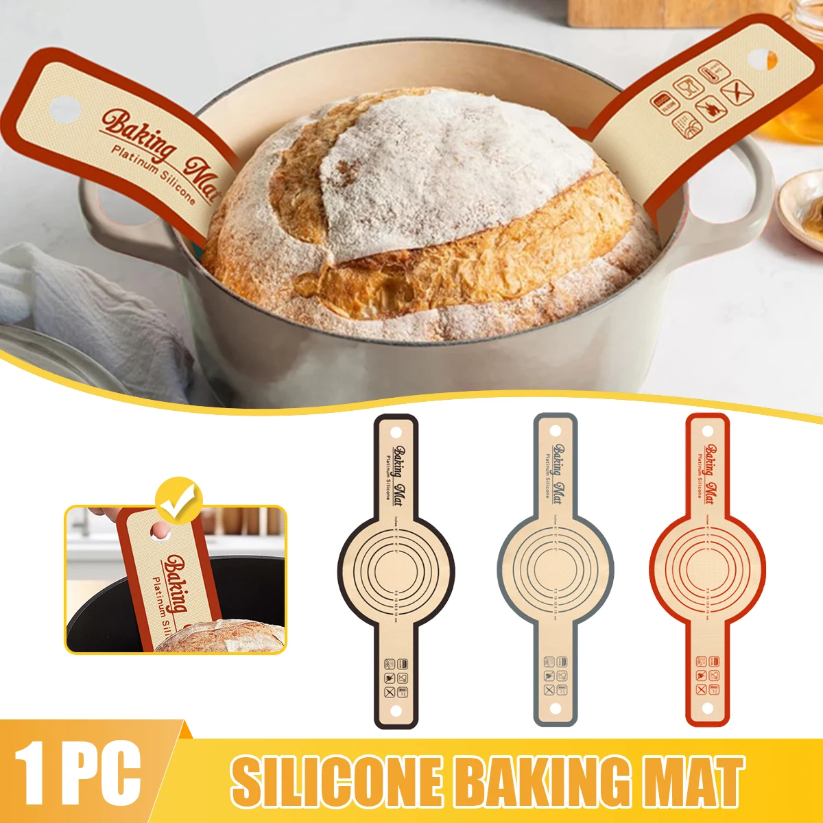 2Pcs Silicone Bread Mat Non-Stick Long Handle Heat Resistant Baking Bread Sling Baking Mats for Dough Pastry Cookie Kitchen Tool