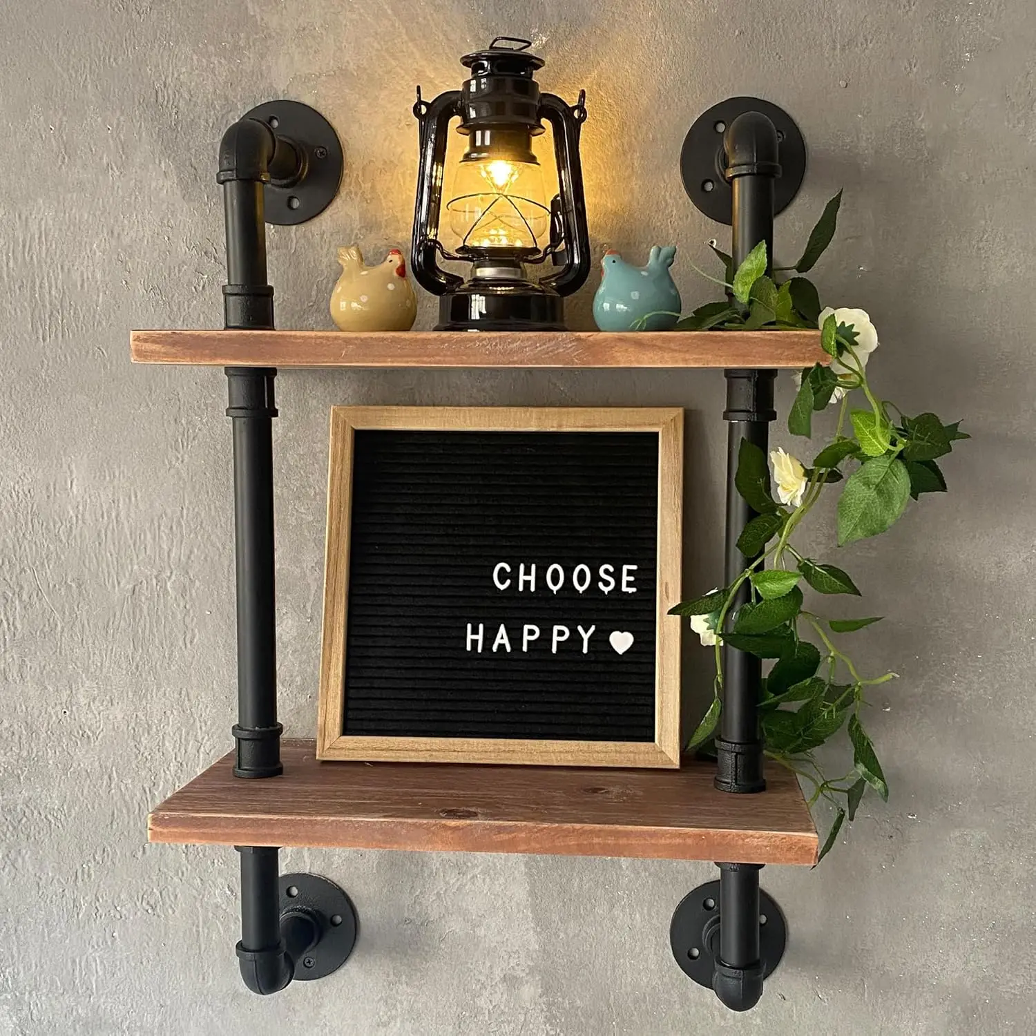 Estante de baño rústico, estante de pared de madera de 2 niveles para almacenamiento de granja, decoración para sala de estar, organizador montado de 15 pulgadas