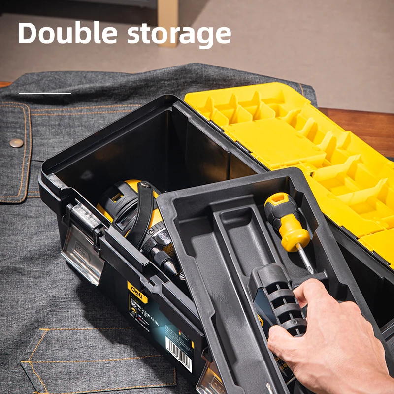 Deli 17in Plastic Tool Box, Storage Organizer with Secure Latch, Portable Design, Perfect for Home, Garage, and DIY Projects