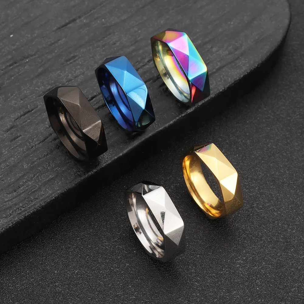 Hot Selling Stainless Steel Fashion Rhombus Section Ring For Women Men Jewelry Valentine's Day Gift Size 6-12
