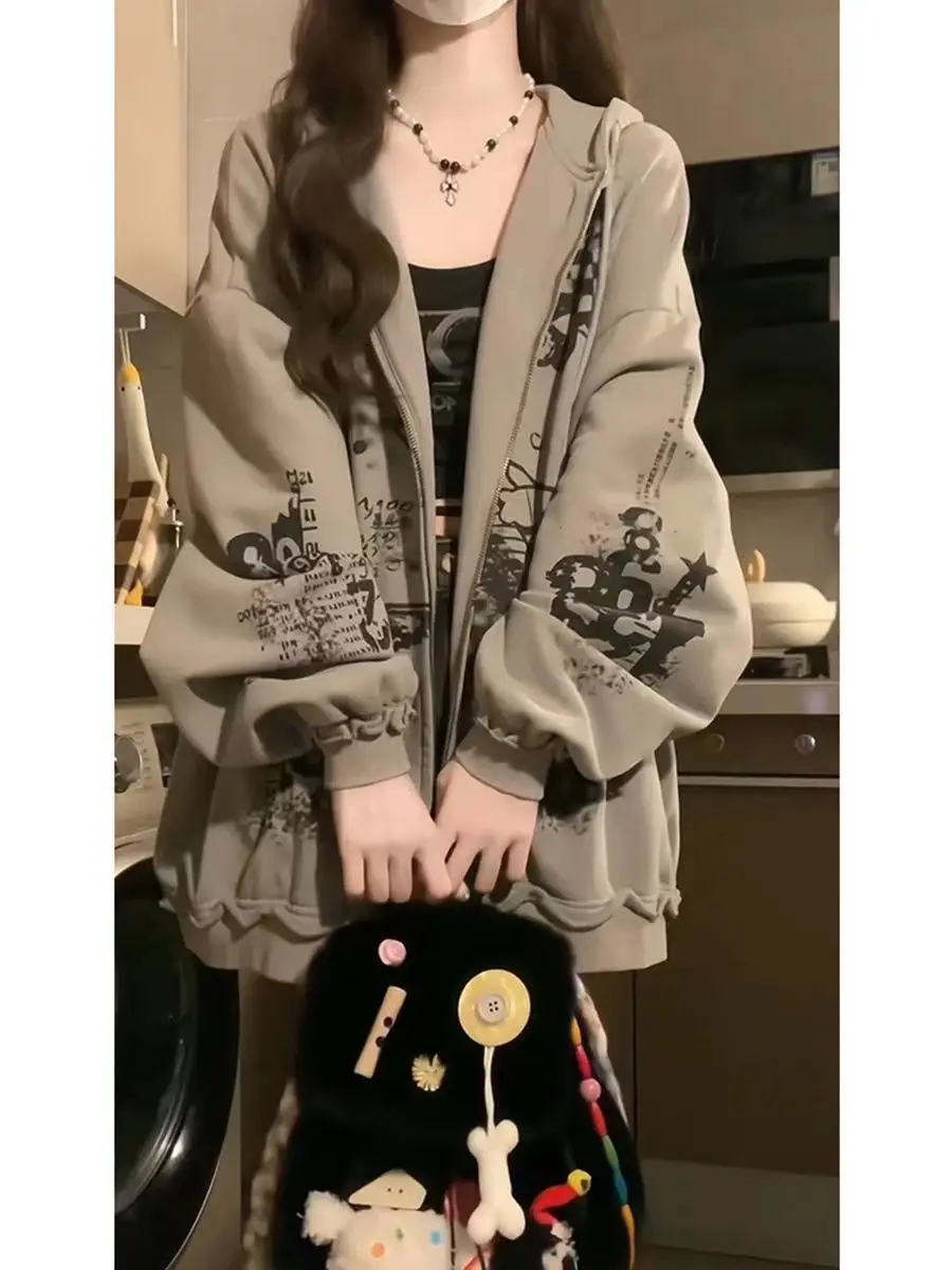 

Женская новая трендовая спортивная куртка-кардиган с капюшоном для студентов, толстовка с капюшоном в стиле американского уличного хип-хопа