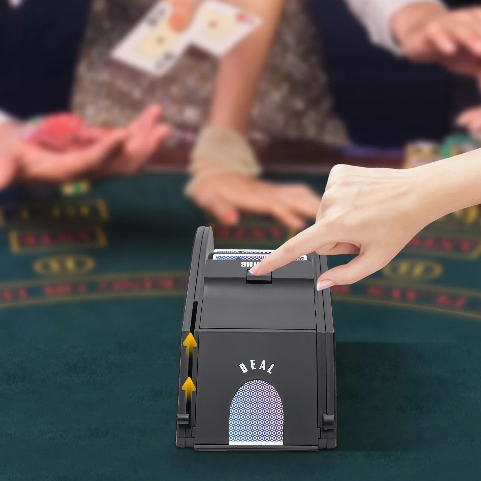 Automatic Electronic Card Shuffler, Luxury Leather and Plastic Grain, Rotating Card Dealer Machine 2in1 Electric Shuffle Tool