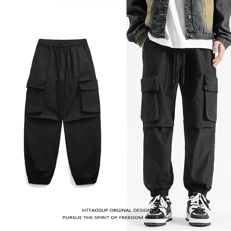 

HTTAOSUP Ретро модные функциональные повседневные брюки мужские свободные спортивные рабочие брюки с прямыми брюками длинные брюки